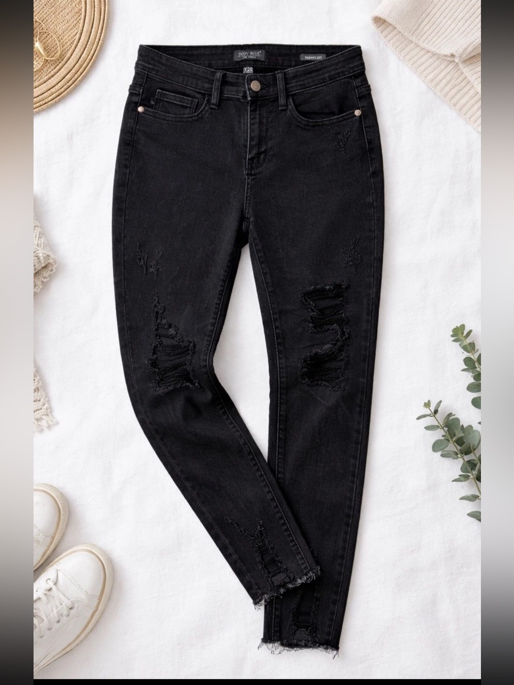 Judy Blue Black Skinny Jeans 7/28 Distressed Raw Hem Stretch Denim Charcoal